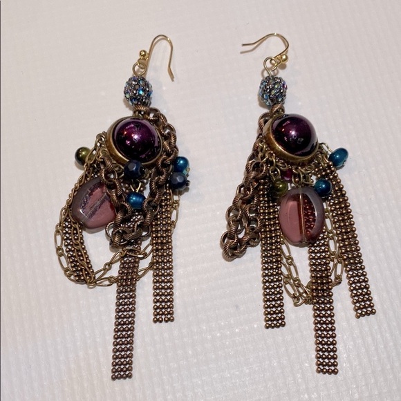 Chico's Purple and Blue Dangle Earrings with Fringe - Picture 3 of 4